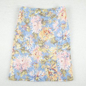 Talbots Circle Skirt Womens 8 Blue Yellow Floral Vintage Linen Cottagecore